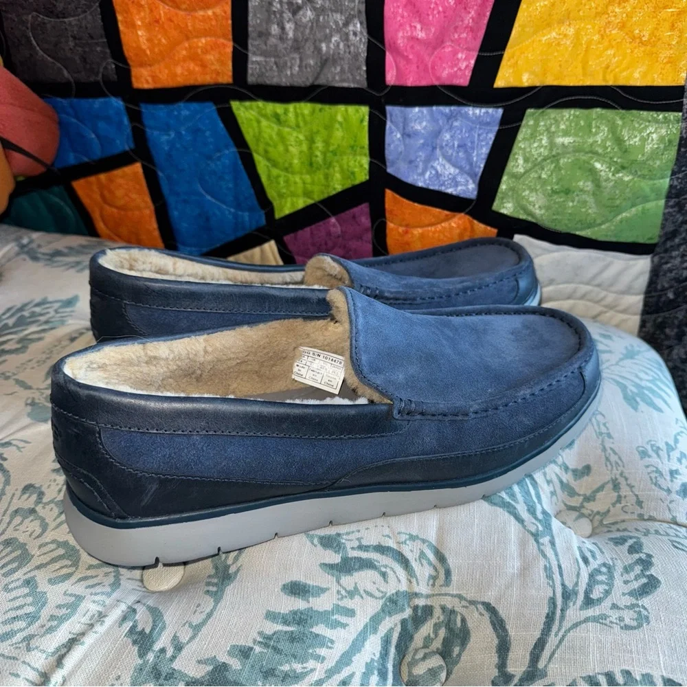 Ugg Slip-on Shoes Loafers Leather Shearling 14 Blue